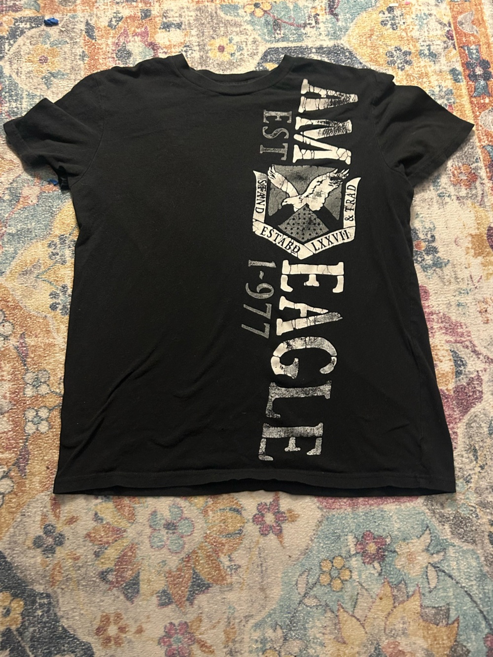 American Eagle Outfitters Black Crew Neck Tee with White Logo